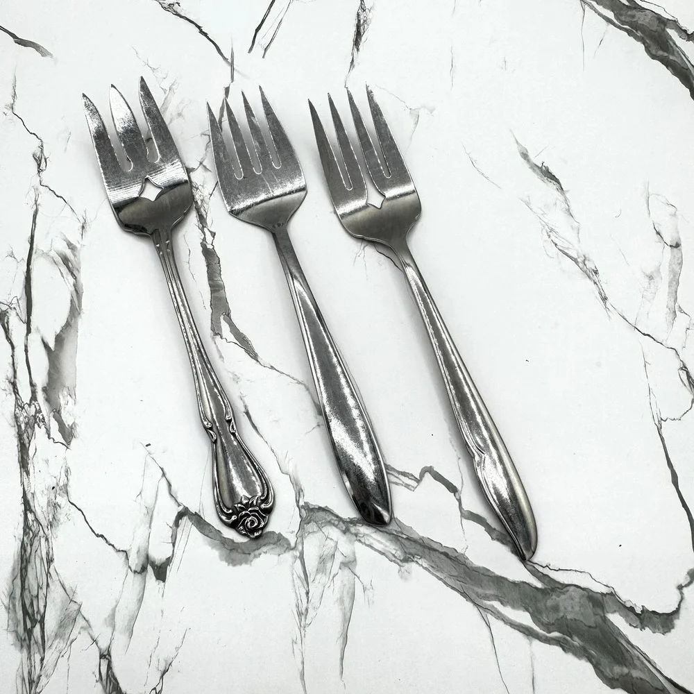 Vintage Stainless MCM 3 PC Serving Fork Lot Oneida Imperial‎ Mixed Lot